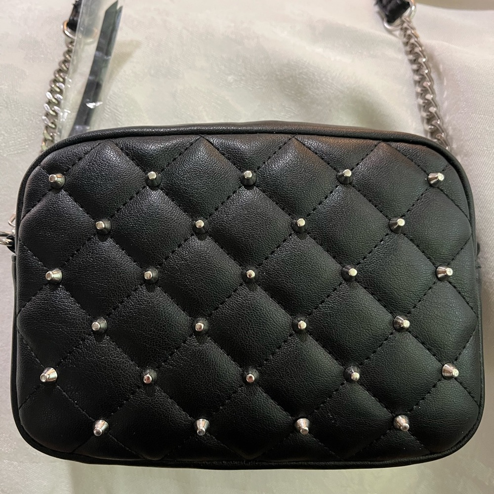 NWT. Rebecca Minkoff Black Quilted Studded Crossbody Bag - Picture 2 of 6